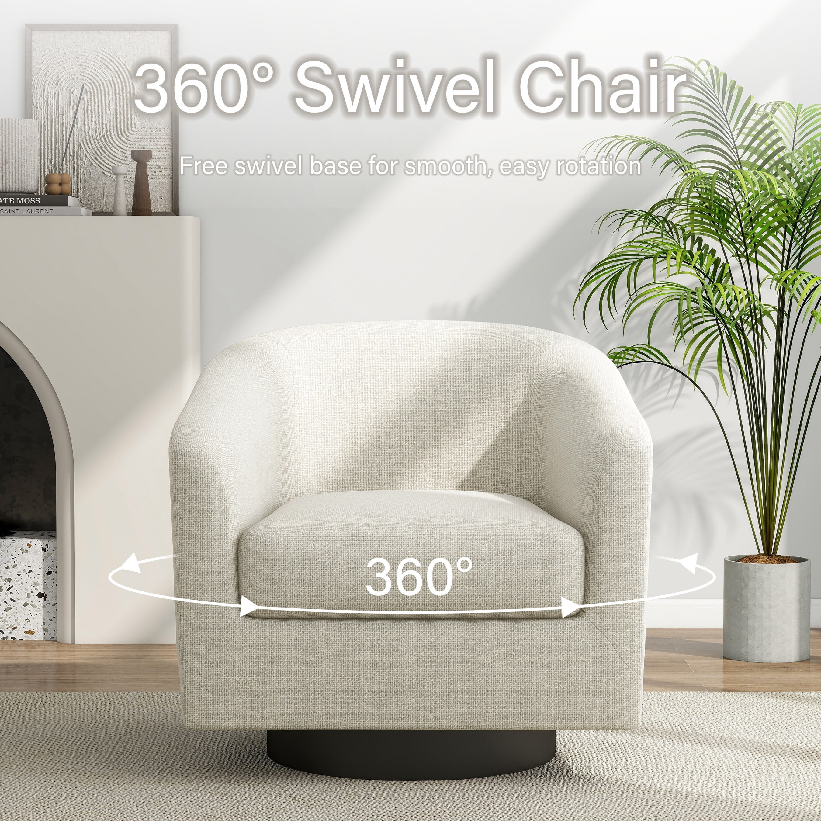 DREAMSIDEA Swivel Barrel Accent Chairs Set of 2, Modern Upholstered Living Room Chair-Cream