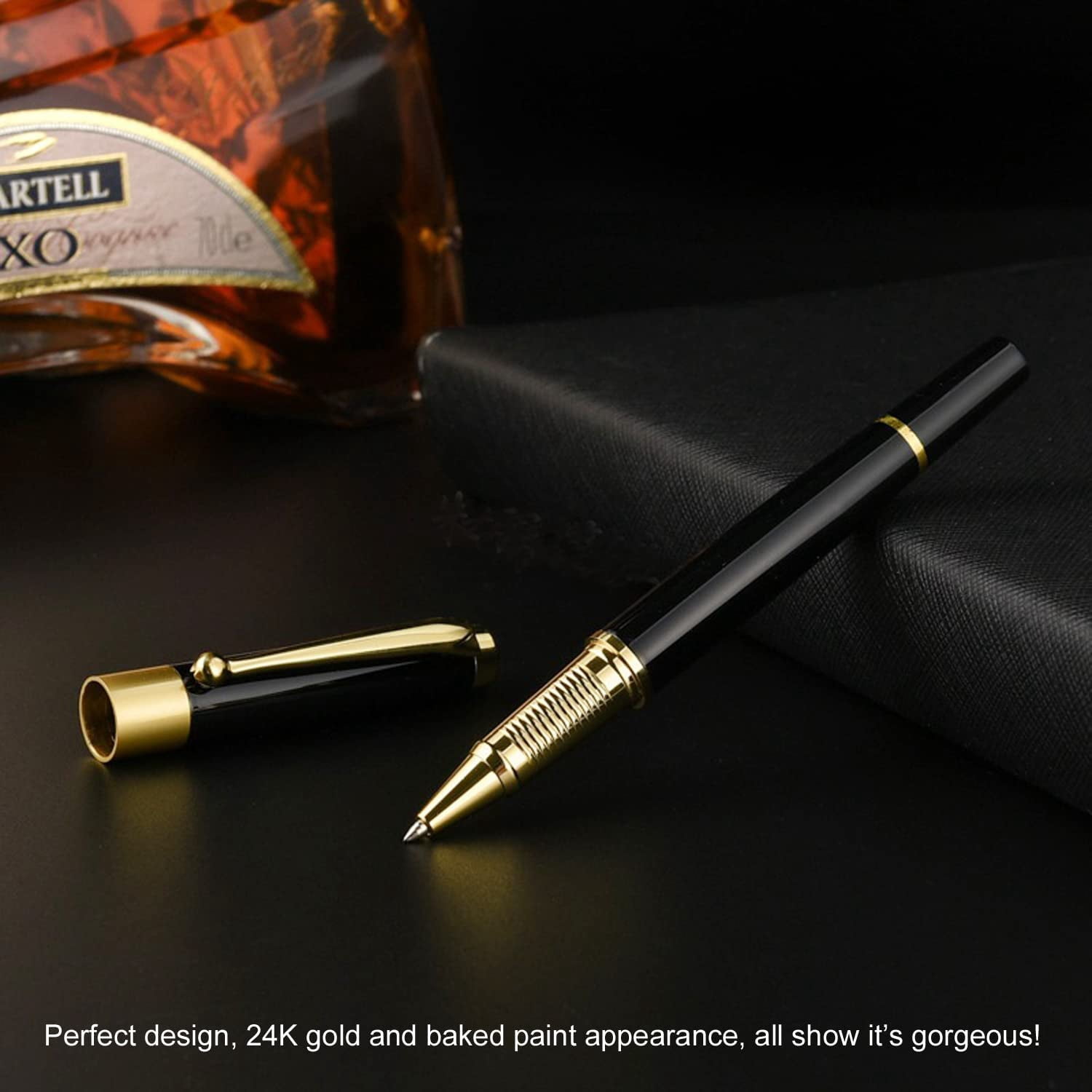 Ballpoint Pen Black Refill Luxury Line Width 0.5mm Ball Gift Set For Men & Women Professional Executive Office Nice Ballpens Classy Box (2 Black)