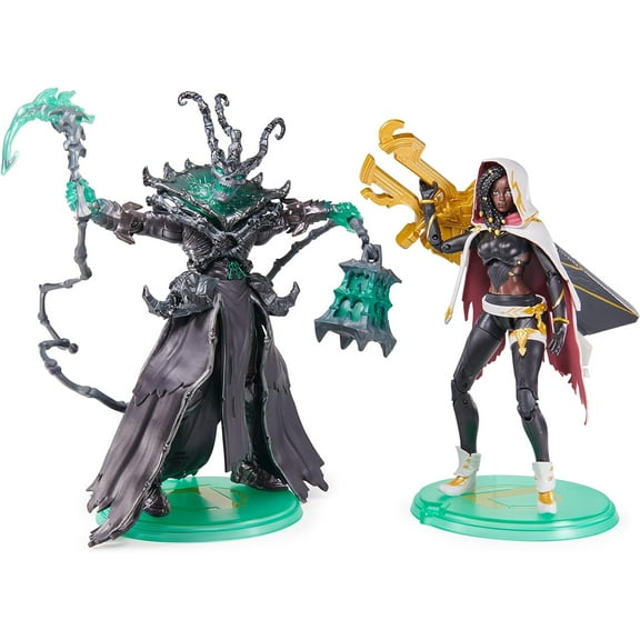 League of Legends, 2-Pack, Official 6-Inch Senna and Thresh Collectible Figures, Glow-in-The-Dark with 4 Accessories, The Champion Collection, Collector Grade