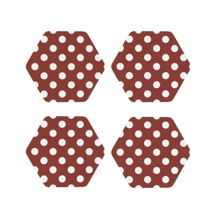 

Honeii Maroon And White Polka Dot Print Leather Coaster Set of 4 Ideal for Safeguarding Your Furniture from Drinks Spills and Effortless Cleanup-Hexagon