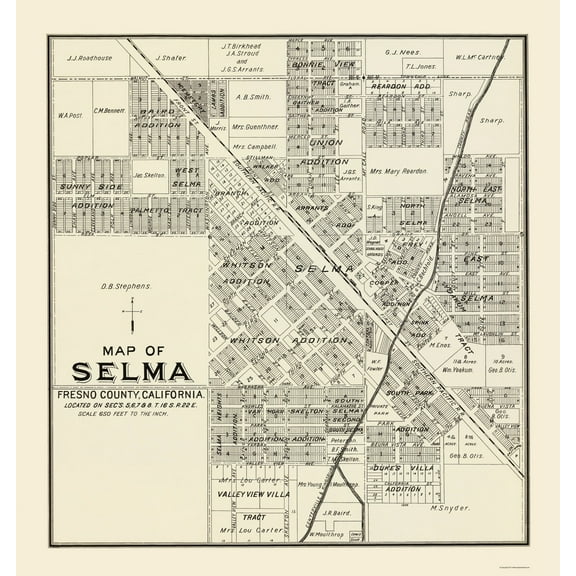 Historic City Map - Selma California - Thomas 1892 - Vintage Wall Art