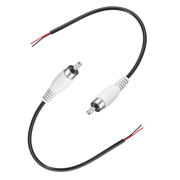 0.7FT RCA to Bare Wire Speaker Cable, 22AWG Replacement White RCA Male Plug to Open End Pigtail Audio Cable Connector Adapter for Amplifier, Home Audio Speakers, Pack of 2