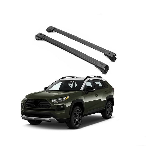 ERKUL Roof Rack Cross Bars for Toyota RAV4 2019-2024 Adventure/TRD Offroad/Hybrid Woodland | Aluminum Crossbars with Anti-Theft Lock for Rooftop | Compatible with Raised Rails - Black