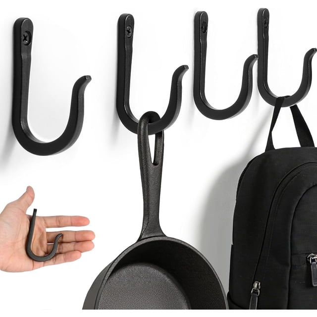 Paquete de 5 ganchos de pared resistentes, ganchos decorativos, ganchos para colgar sartenes de hierro fundido, así como mochilas, abrigos, etc. (negro)
