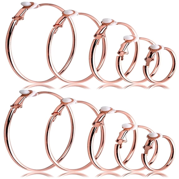 5 Pairs Clip on Earrings Hoop Non Piercing Women Clip Earrings for Women, 5 Sizes ( Rose Gold)
