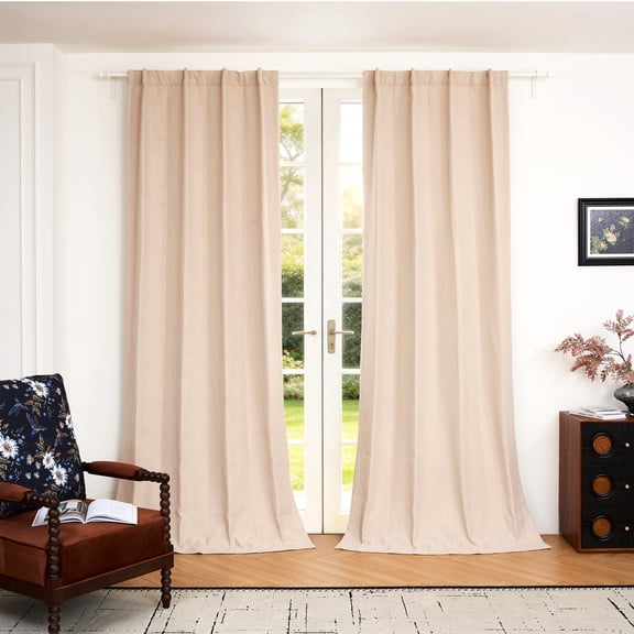 95% Blackout Curtains 52x108 Inch, Chenille Silk Floral Thermal Drapes, 3 Way Hanging Beige for Bedroom, 2 Panels