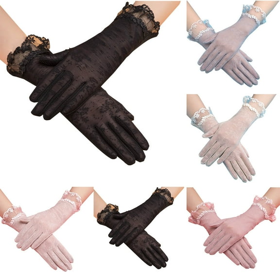 UTSJKR Women Floral Sun Protection Glove Full Finger Touchscreen Glove Ice Silky Non-slip Breathable Wedding Driving Outdoor Glove Black