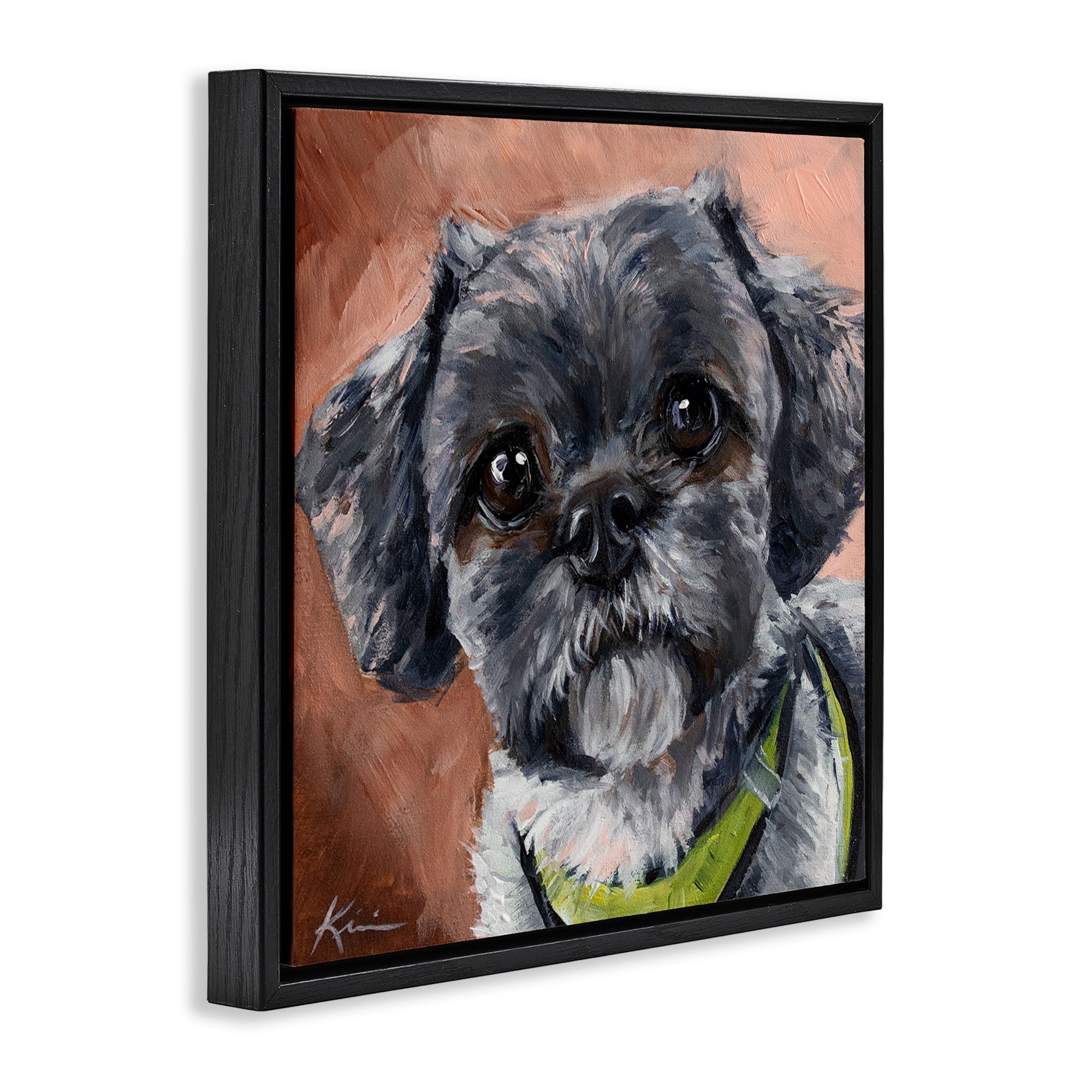 Stupell Industries Black Shih Tzu Dog Portrait Animals & Insects Painting Black Floater Framed Canvas Art Print Wall Art, 18 x 18