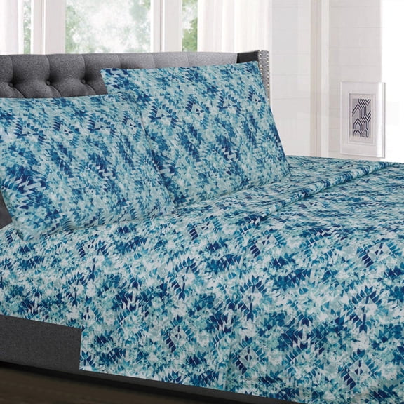 Aqualina Blue Geometric Pattern 4-Piece 1500 Supreme Collection Sheet Set