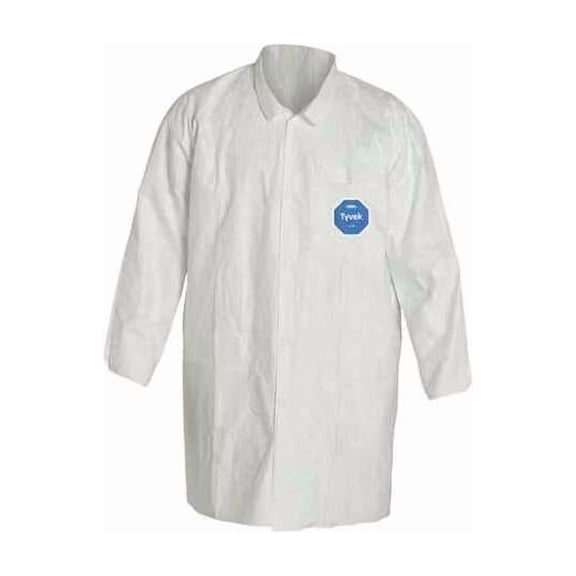 Tyvek 400 Disposable Lab Coat, Tyvek(R) 400, Snaps Closure, White, 2XL, 8 PK