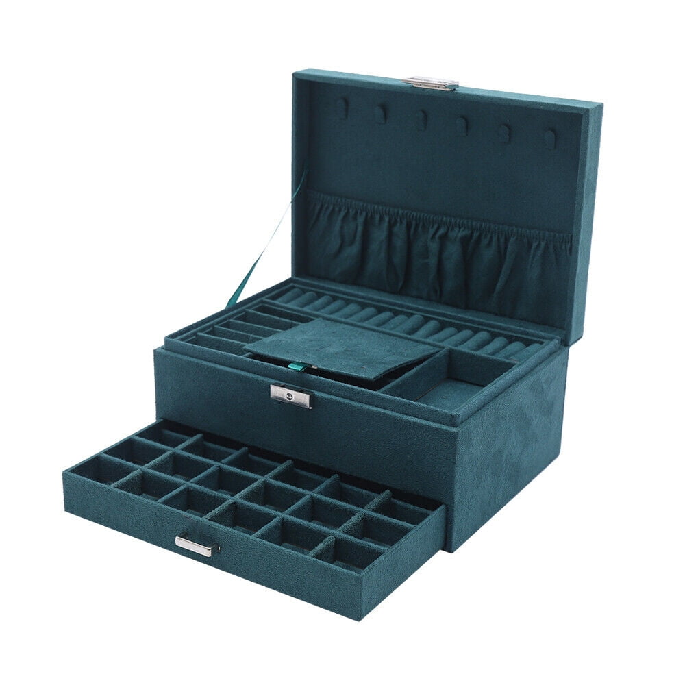 Mkyiongou 3 Layer Jewelry Box Necklaces Rings Earrings Organizer Flannel Storage Case Gift