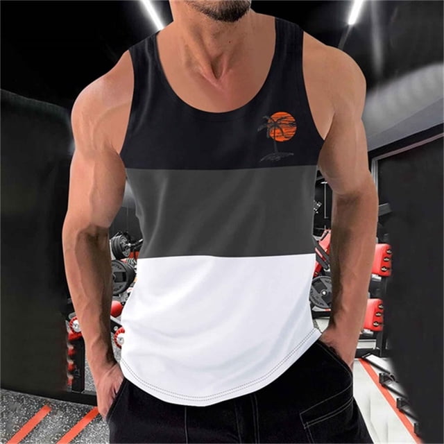 Débardeur pour Hommes, Mode Décontractée Patchwork Imprimé Pull Col Rond Débardeurs de Sport
