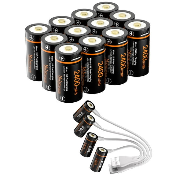 EBL 3V 16340 CR123A Rechargeable Batteries (12 Pack) for Arlo Camera with USB Charging Cable