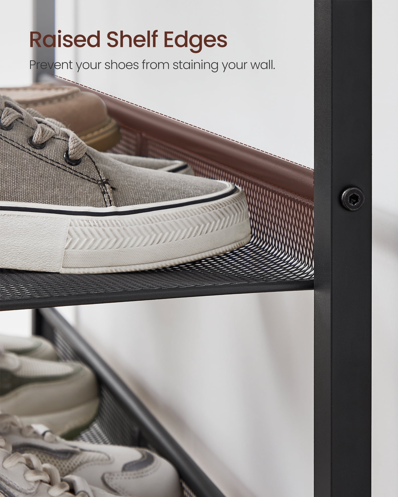 5 Tier Shoe Rack Organizer for Closet Entryway with Storage Shelves and Spacious Top Free Standing Steel Industrial Rustic Brown and Black