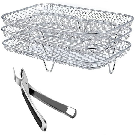 

Air Fryer Racks Three Stackable Dehydrator Racks 304 Stainless Steel Air Fryer Basket Tray with Food Clip Air Fryer Accessories Fit for Ninja DZ201 Foodi and Ninja DZ401 Foodi Air Fryer