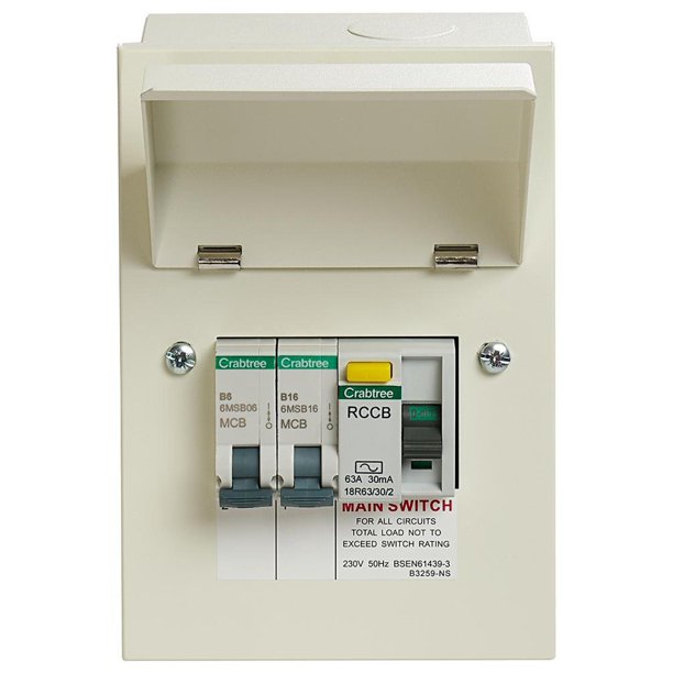 CRABTREE Loadstar 2 Way Garage Consumer Unit 100A Switch, 63A, 30mA RCD