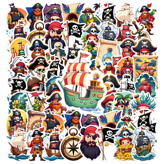 35pcs-50pcs Funny Pirate Stickers Nautical Kids Stickers Pirate Adventure Stickers for Laptops Suitcases Notebooks