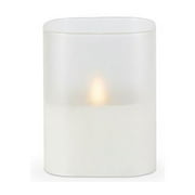 Illumaflame  4 x 4 x 5 in. Hand Poured Wax Candle in Frosted Glass with Exclusive Glow, White