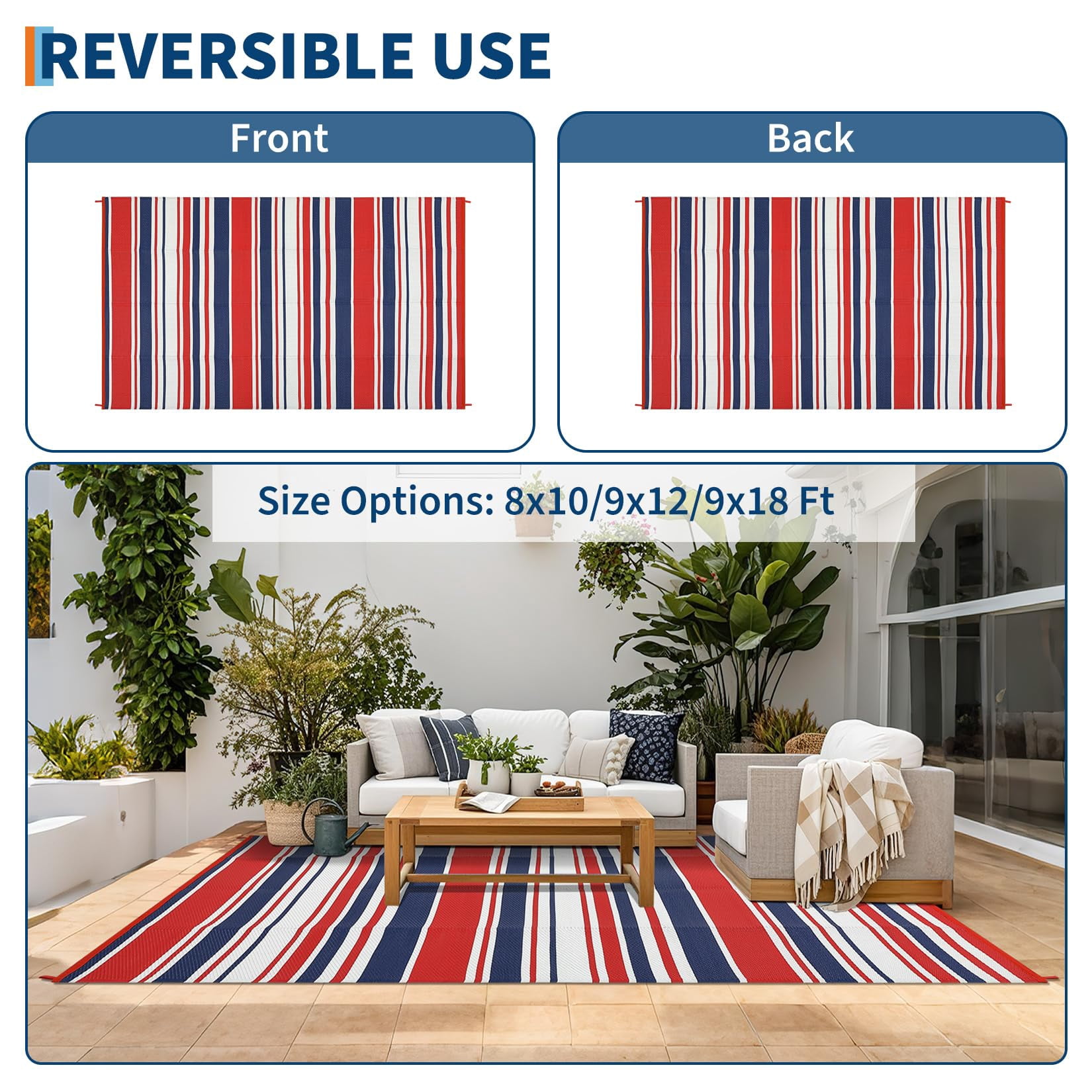Danolapsi Outdoor Rug Mat for Patio,8x10 Plastic Straw Rug,Waterproof Plastic Straw Mats,Modern Striped Outdoor Camping Rugs for Patio,RV,Porch, Deck,Backyard,Balcony,Camping,Trailer
