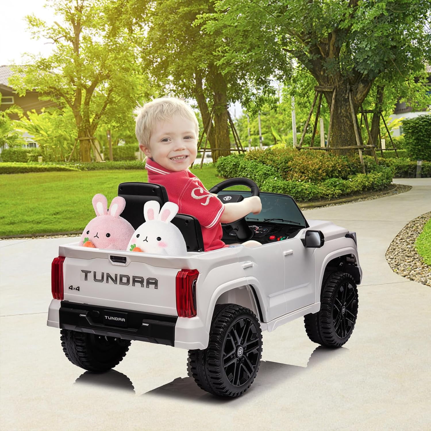 Toyota Tundra 12V Ride on Truck Car for Kids, , Battery Powered Electric Toys with Remote Control, MP3, LED Lights, Suspension System, Double Doors, Safety Belt, for 3+ Years Old, White