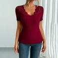 thumbnail image 6 of WCMZJ Women Lace Crop Tops Sexy Summer Shot Sleeve Shirts V Neck Blosues Going Out Y2K Trendy Basic Fitted T Shirts Wine L, 6 of 9