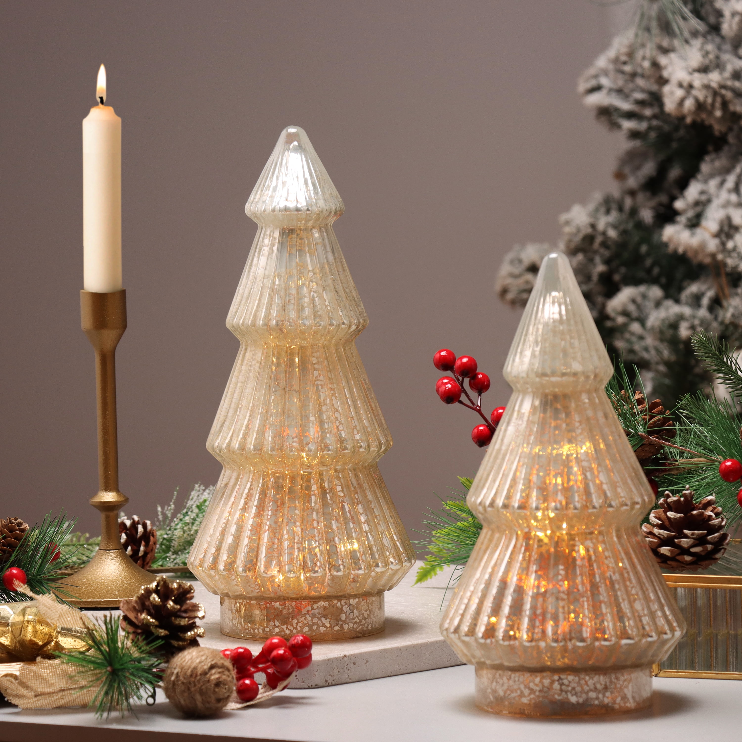 Better Homes & Gardens 12‘’  Decorative Tabletop Christmas Tree in Mercury Ribbed White Glass, Large