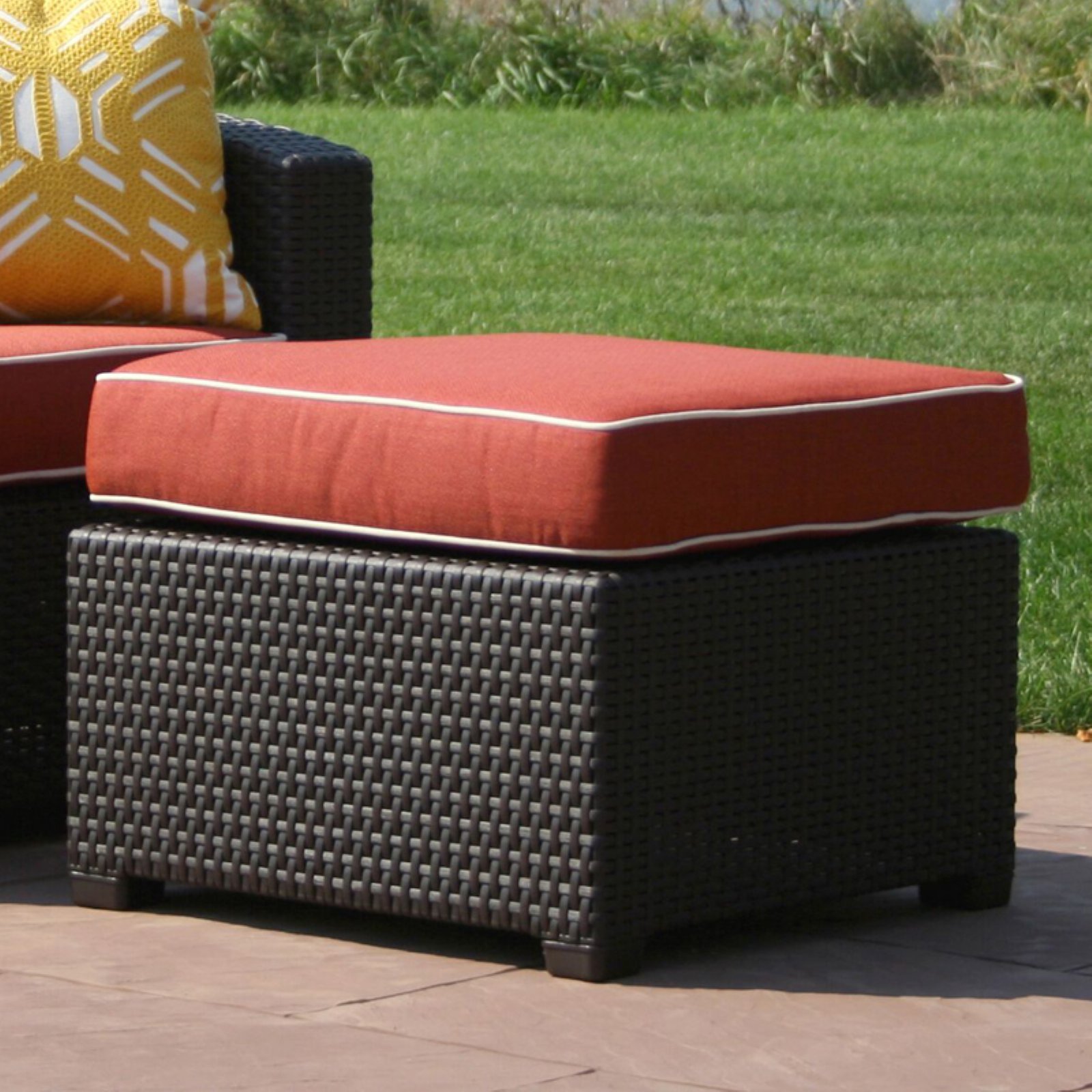 Strata Furniture Cielo Wicker Ottoman with Cushion