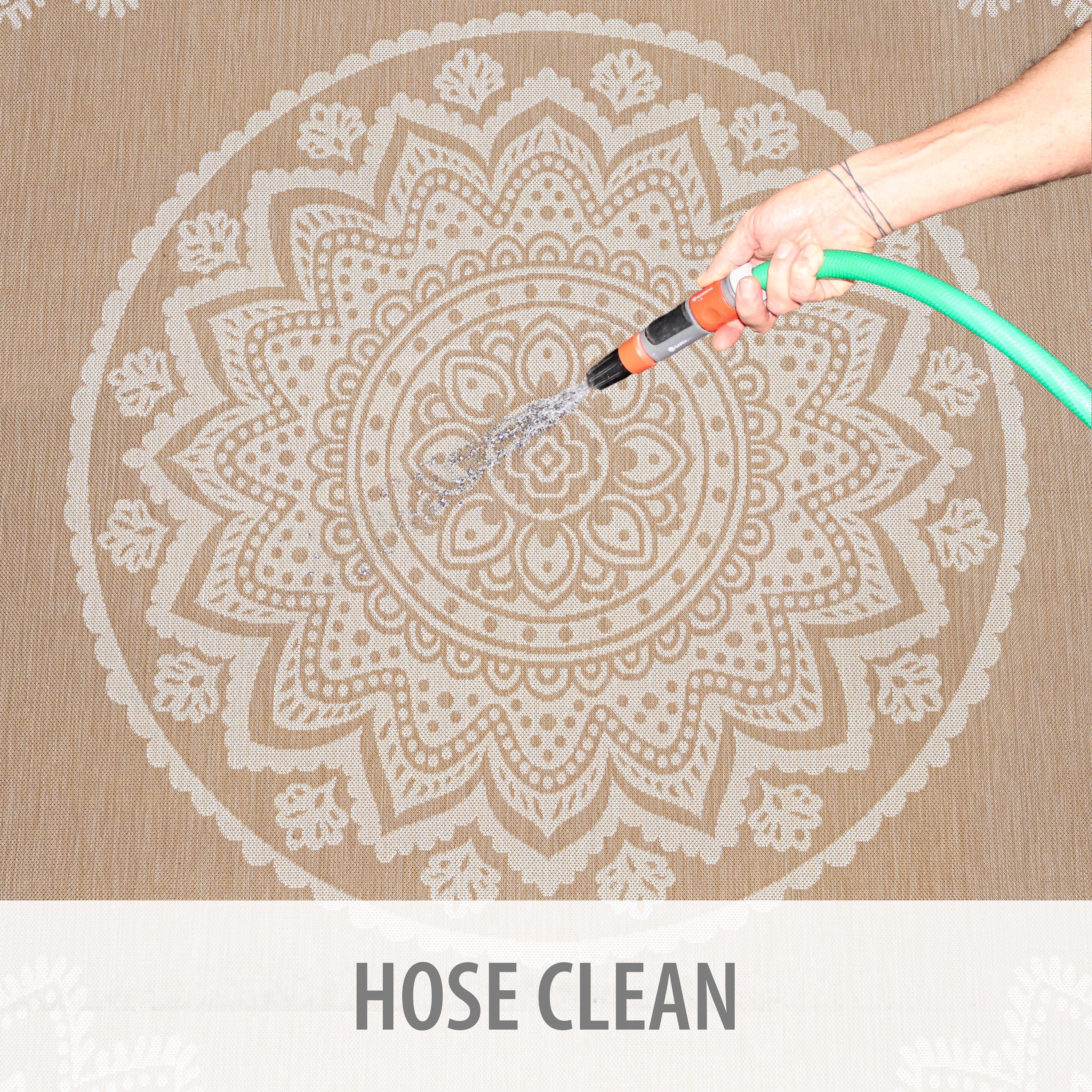 CAMILSON Indoor Outdoor Rug, 5' x 7' Beige Medallion Area Rugs