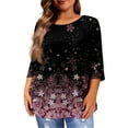 thumbnail image 3 of Women Plus Size Fashion Tops Spring Crew Neck Oversize Tee Casual 3/4 Length Sleeve Tee Tops Floral Printed Loose Fit Shirts, 3 of 4