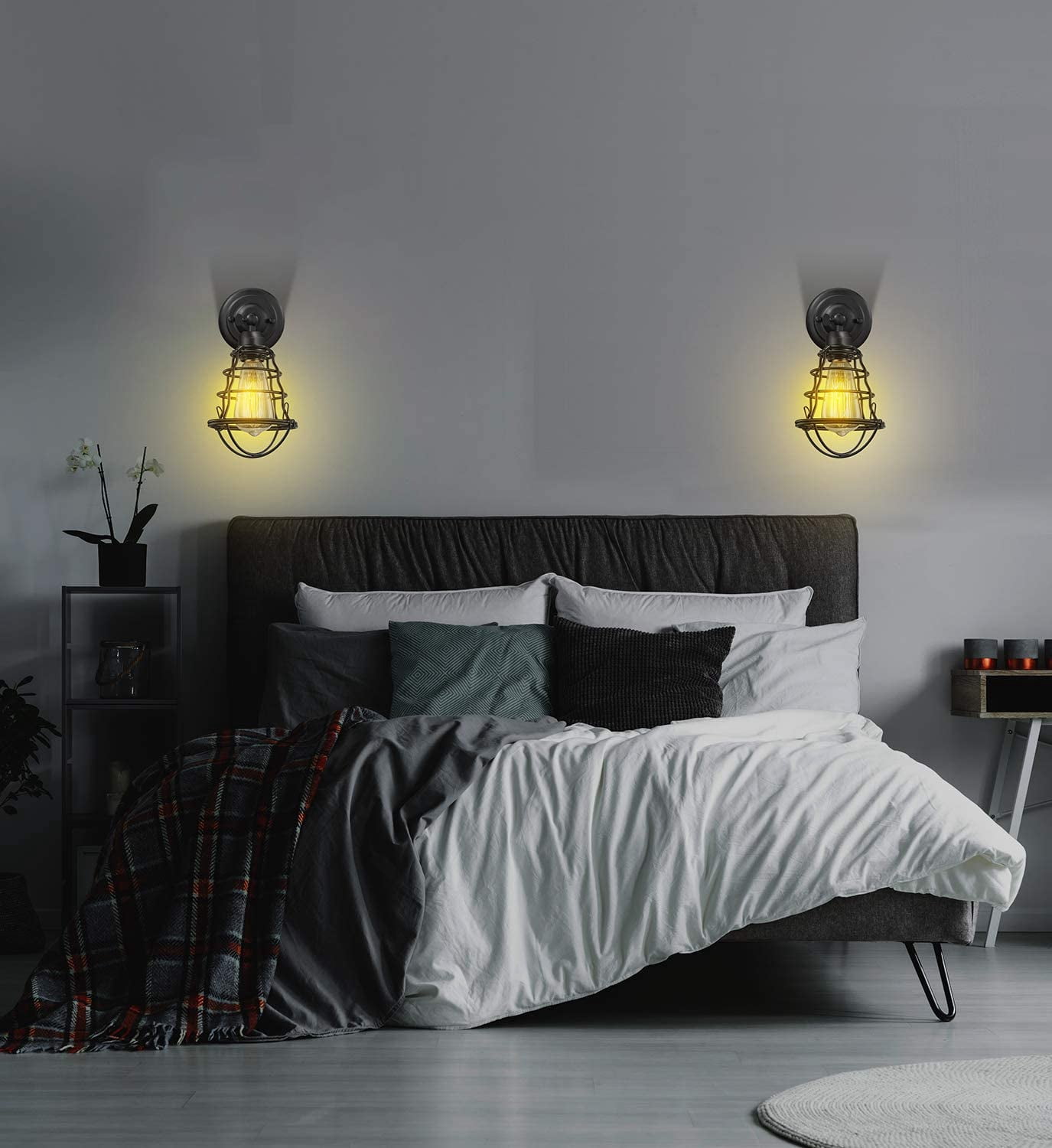 Licperron Set of 2 Plug in Wall Light with 5.9ft Plug in Cord Wire Wall Sconces Lamp  Cage Vintage Lighting Rustic Wall Light Fixture for Bedroom Bathroom