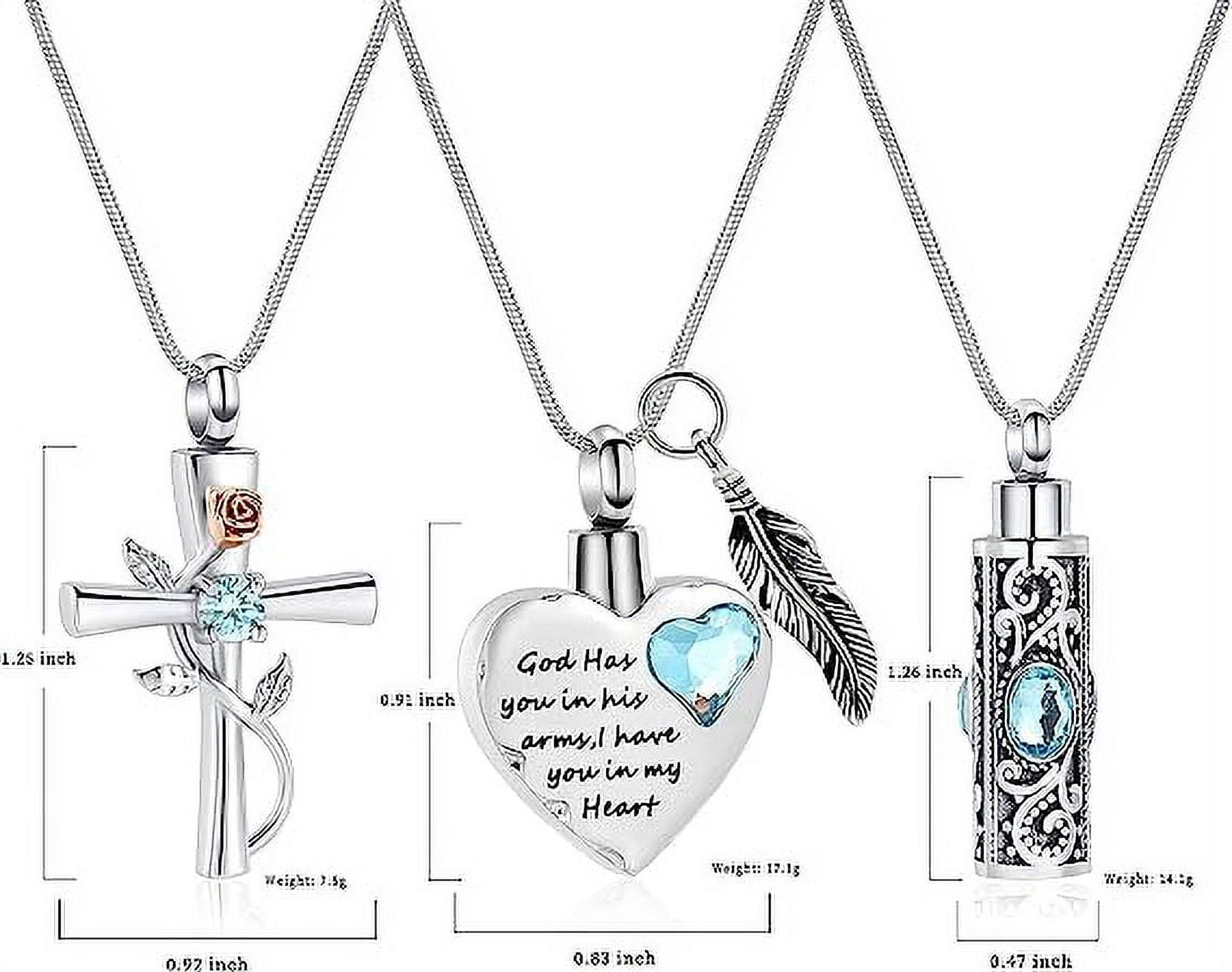 3 Pack Cylinder Cross Heart Cremation Jewelry for Ashes 3 Pieces Urn Necklace for Women Men Loved One Keepsake Memorial Mini Urn Holder