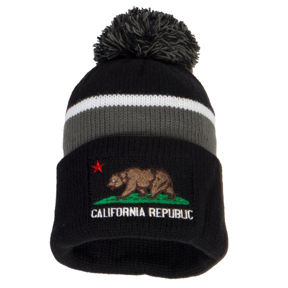 California Republic Winter Cuff Beanie w/ Pom - Black/Grey