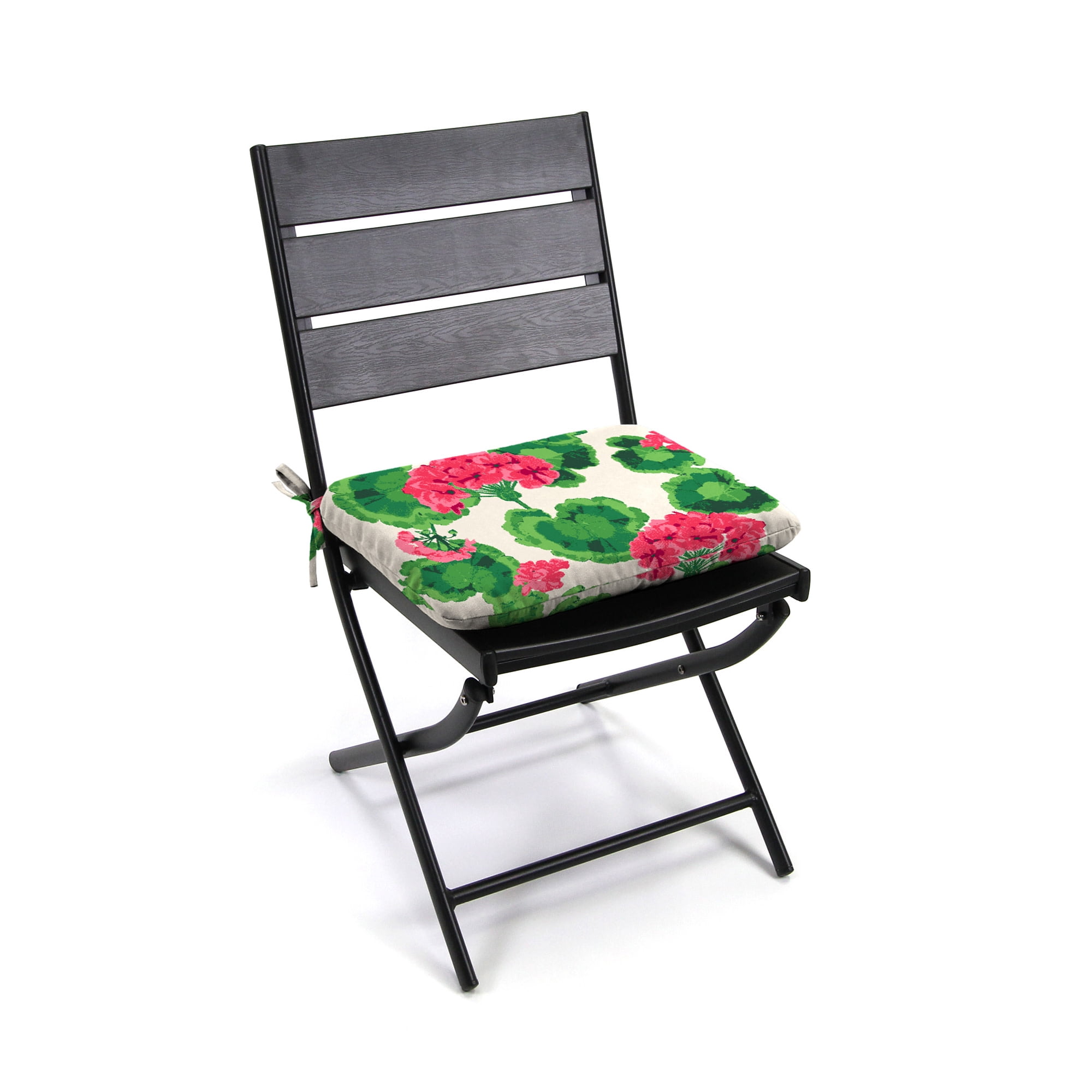 Jordan Manufacturing 16" x 16" Geranium Cream Floral Square Outdoor Chair Pad Seat Cushion with Ties (2 Pack)
