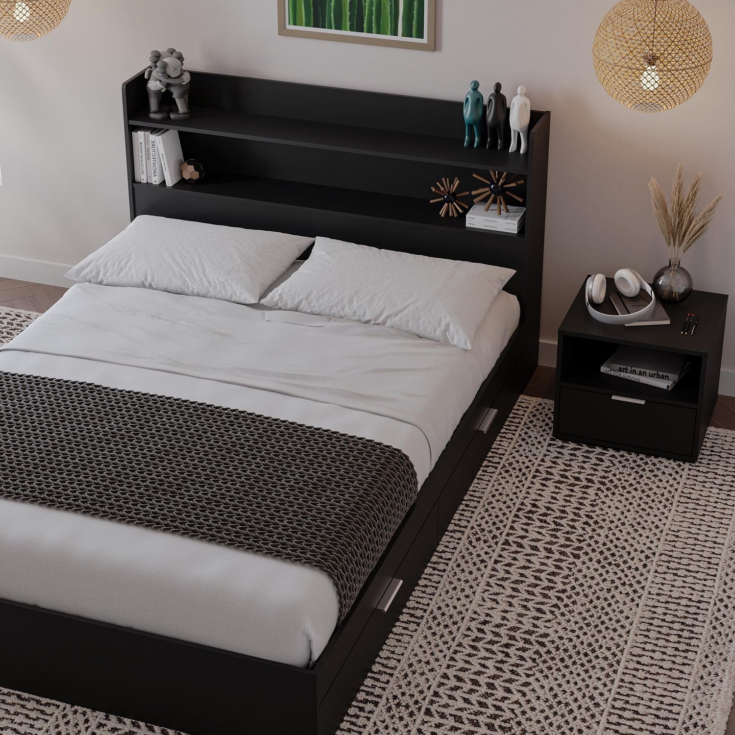 Nexera Hunter Platform Bed With Headboard And 1-Drawer Nightstand