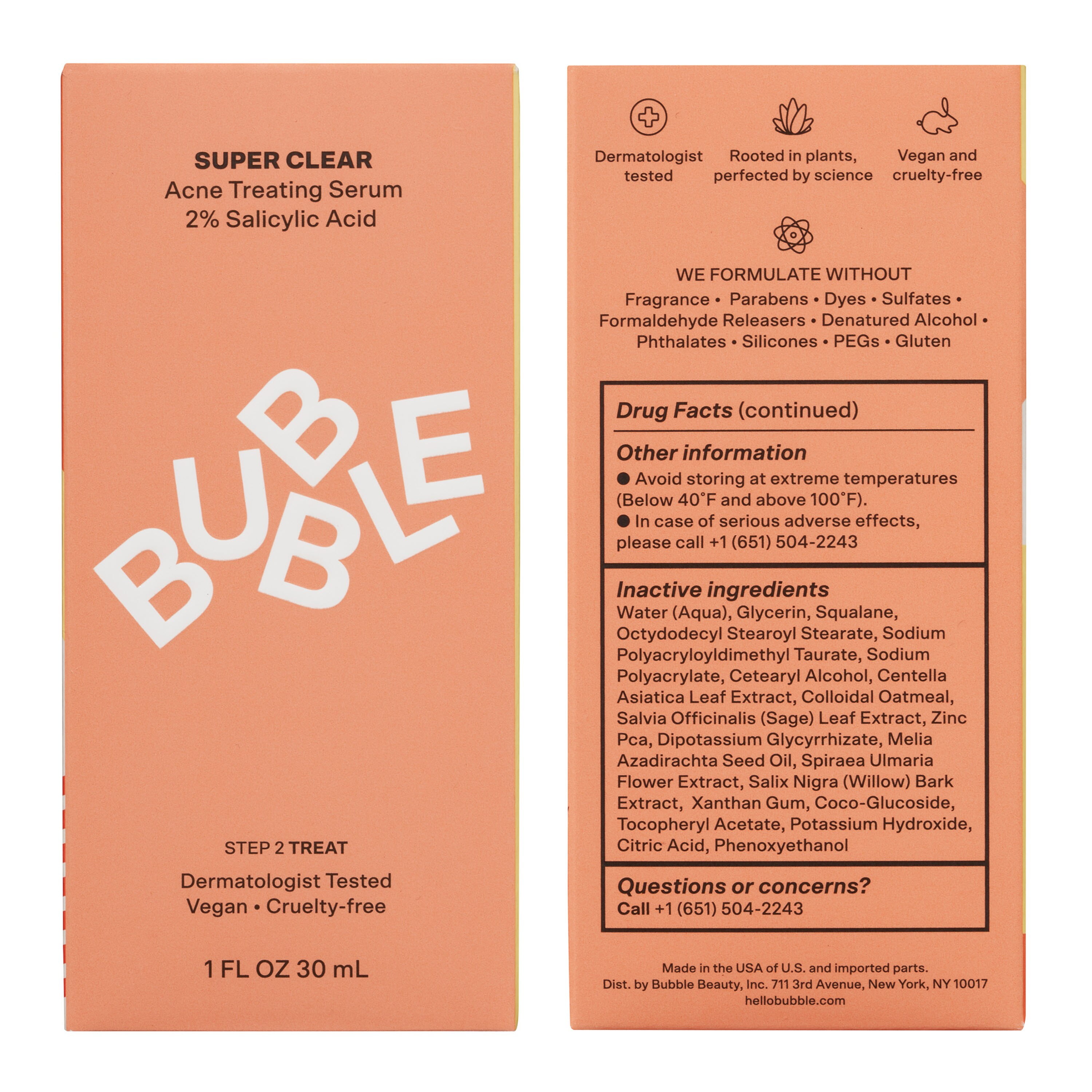  Bubble Skincare Super Clear 2% Salicylic Acid Blemish  Prevention Serum - Skin Soothing Squalane Oil & Colloidal Oatmeal + Willow  Bark Extract Oil Reducing Serum & Antioxidant Neem Seed Oil (30ml) 