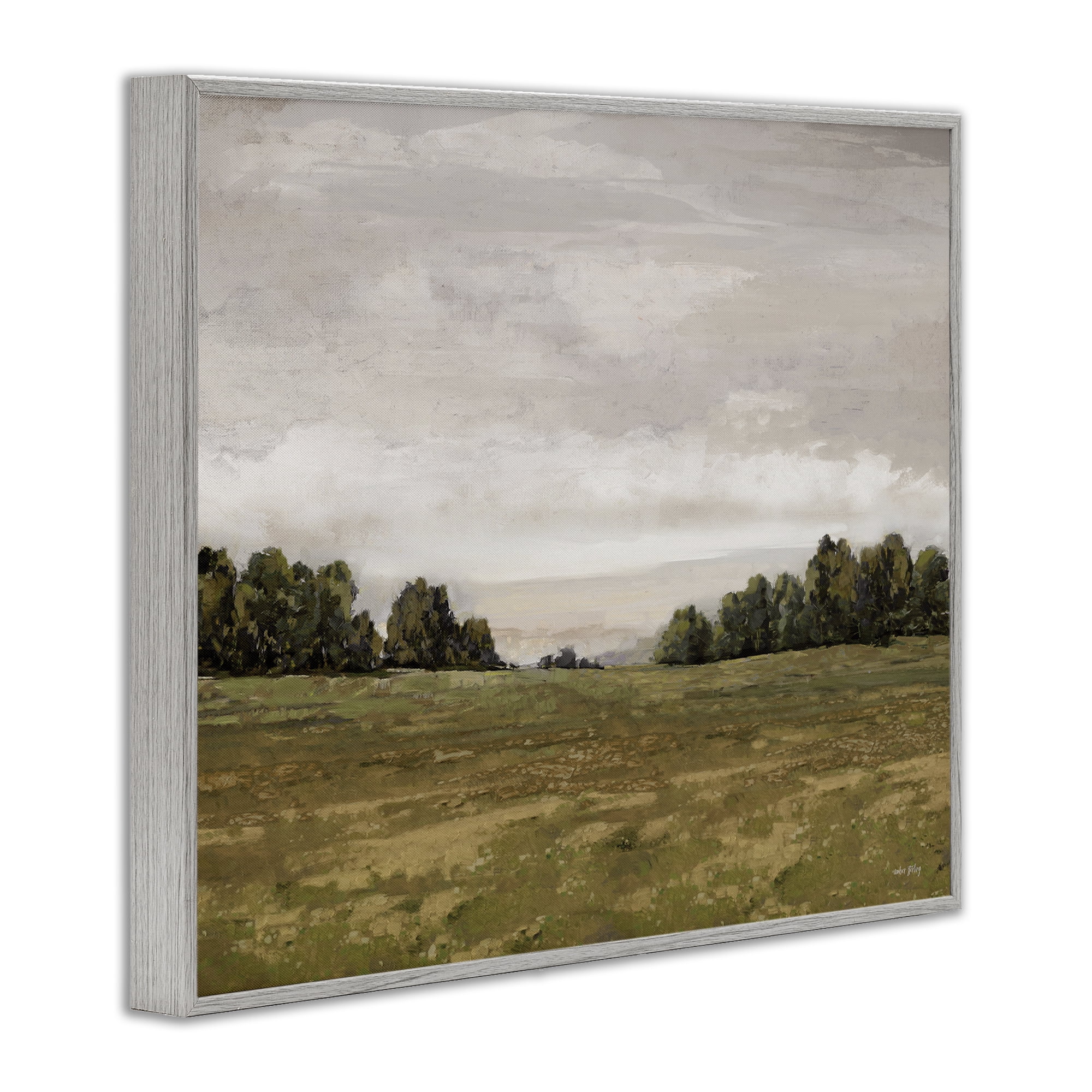 Stupell Industries Distant Trees Grassland Landscape Painting Gray Framed Art Print Wall Art, 30 x 24