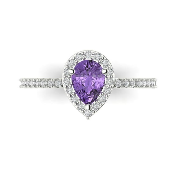 Solitaire with Accents Engagement Ring for Women - 0.755ct Simulated Alexandrite in 18K White Gold Promise Ring