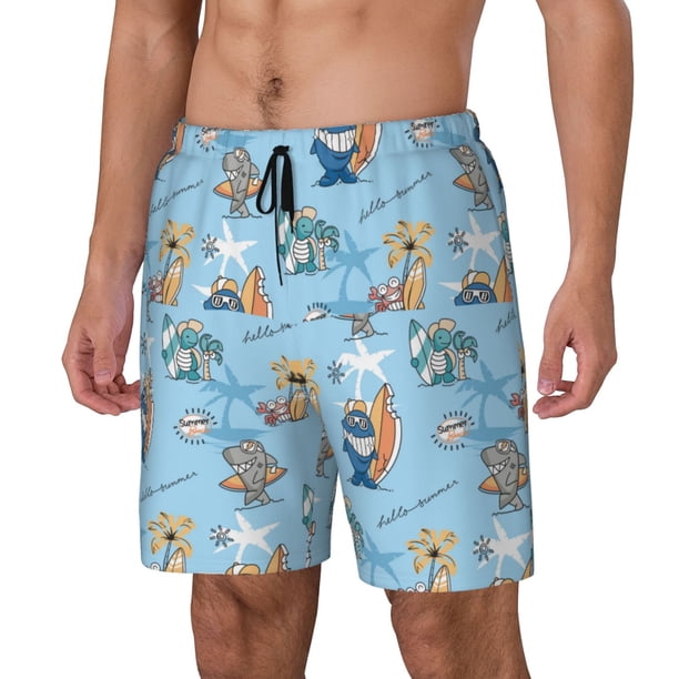 Balery Cute Animals Surfers Bañador para hombre, shorts de playa de secado rápido con entrepierna y forro de compresión-Large