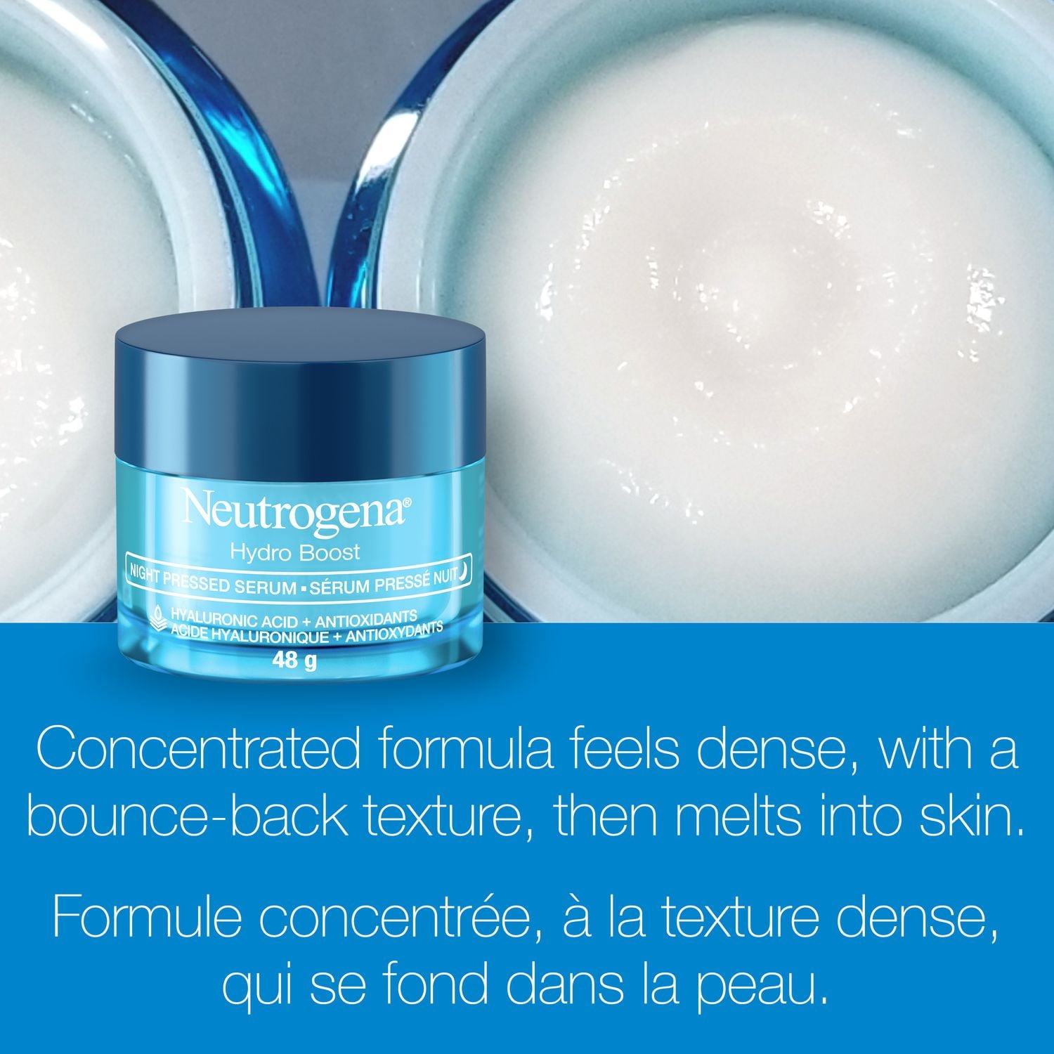 Neutrogena Hydro Boost Night Pressed Face Serum with Purified Hyaluronic Acid and Antioxidants for Moisturized Skin, 48 g