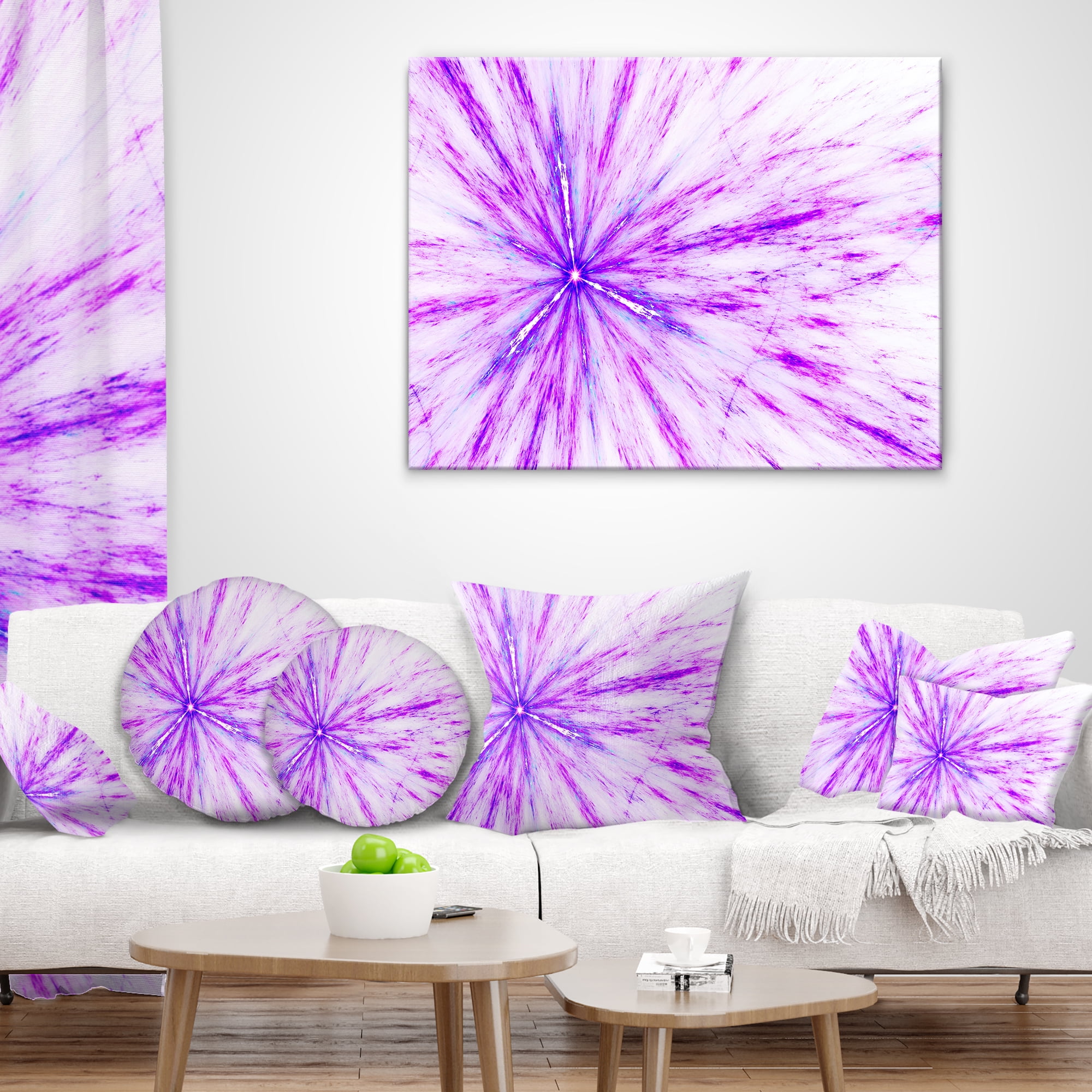 Designart Purple Flash of Supernova - Abstract Throw Pillow - 18x18