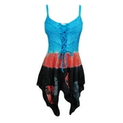 Mogul Womens Corset Top Tie Dye Blue Embroidered Boho Chic Summer Dresses