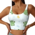 thumbnail image 2 of Haiem Kawaii Frogs Pattern Womens Sports Bra - U Neck Padded Low Impact Yoga Bra Workout Crop Top Gym Moisture-Wicking Workout Vest -Medium, 2 of 9