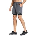 thumbnail image 3 of BALEAF Men's 2 in 1 Running Athletic Shorts 5" Quick Dry Workout Shorts with Liner Zipper Pocket Grey/Black Size M, 3 of 7