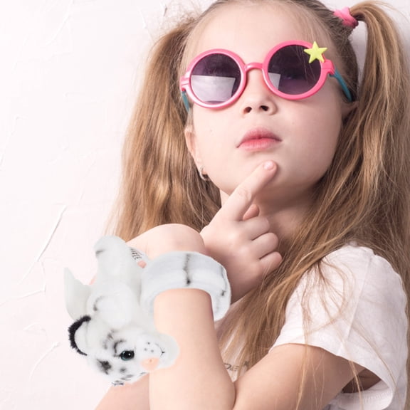 GAXIRE Plush White Circular Cartoon Animal Snap Bracelet for Kids, Fun Party Favor and Children's Adjustable Wristband