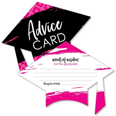 Pink Grad – Best is Yet to Come – Pink Grad Cap Wish Card Graduation Party Activities – Shaped Advice Cards Games – Set of