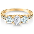 thumbnail image 3 of Gem Stone King 18K Yellow Gold Plated Silver Sky Blue Aquamarine Ring Set with Moissanite (2.02 Cttw) (Size 6), 3 of 6