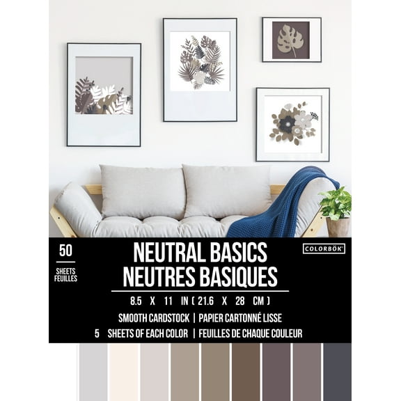 Colorbok Neutral Multicolor Basics Smooth Cardstock, 8.5"x11", 121 lb./180 GSM, 50 Sheets