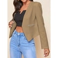 thumbnail image 3 of Women'S Short Blazer, Work/Casual Long Sleeve Front Opening Jacket with Pockets Khaki XL, 3 of 6