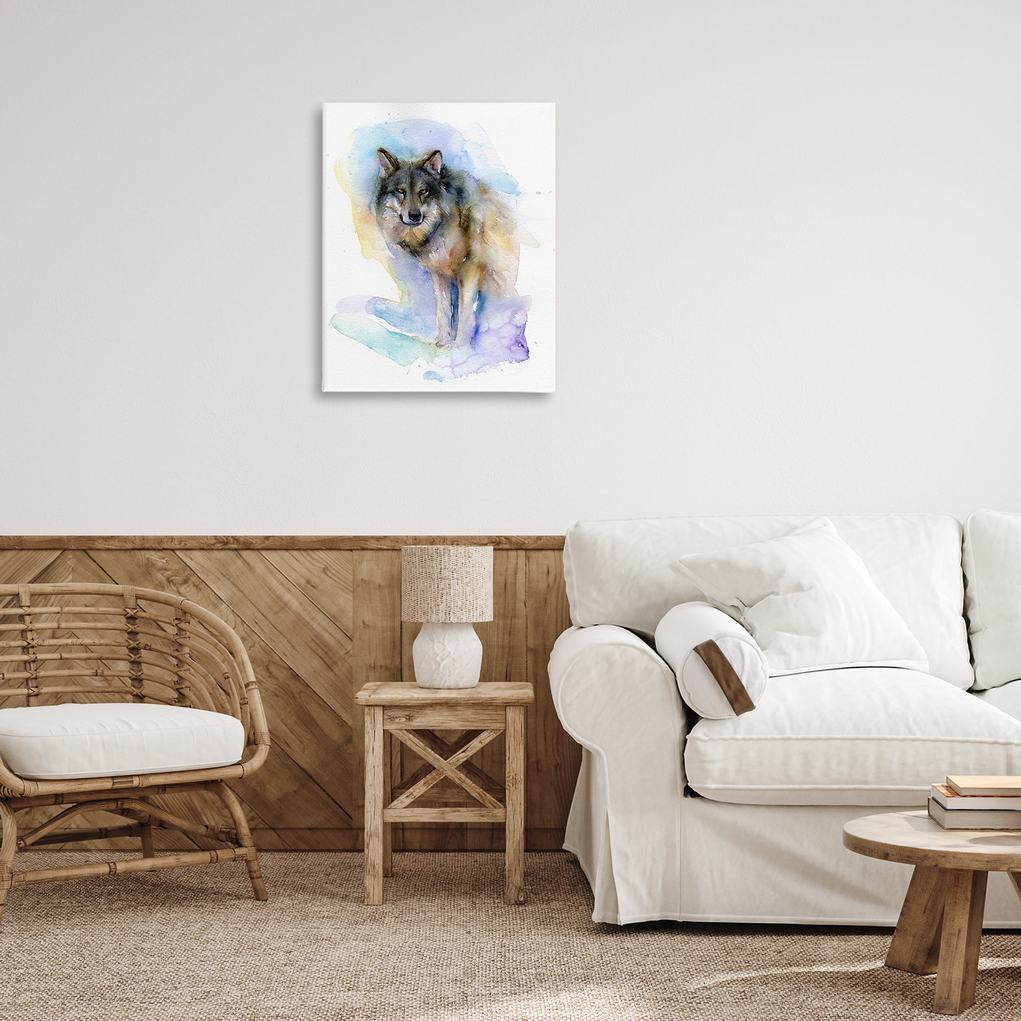 Stupell Industries Watercolor Wolf in Snow Animals & Insects Painting Gallery Wrapped Canvas Art Print Wall Art, 24 x 30