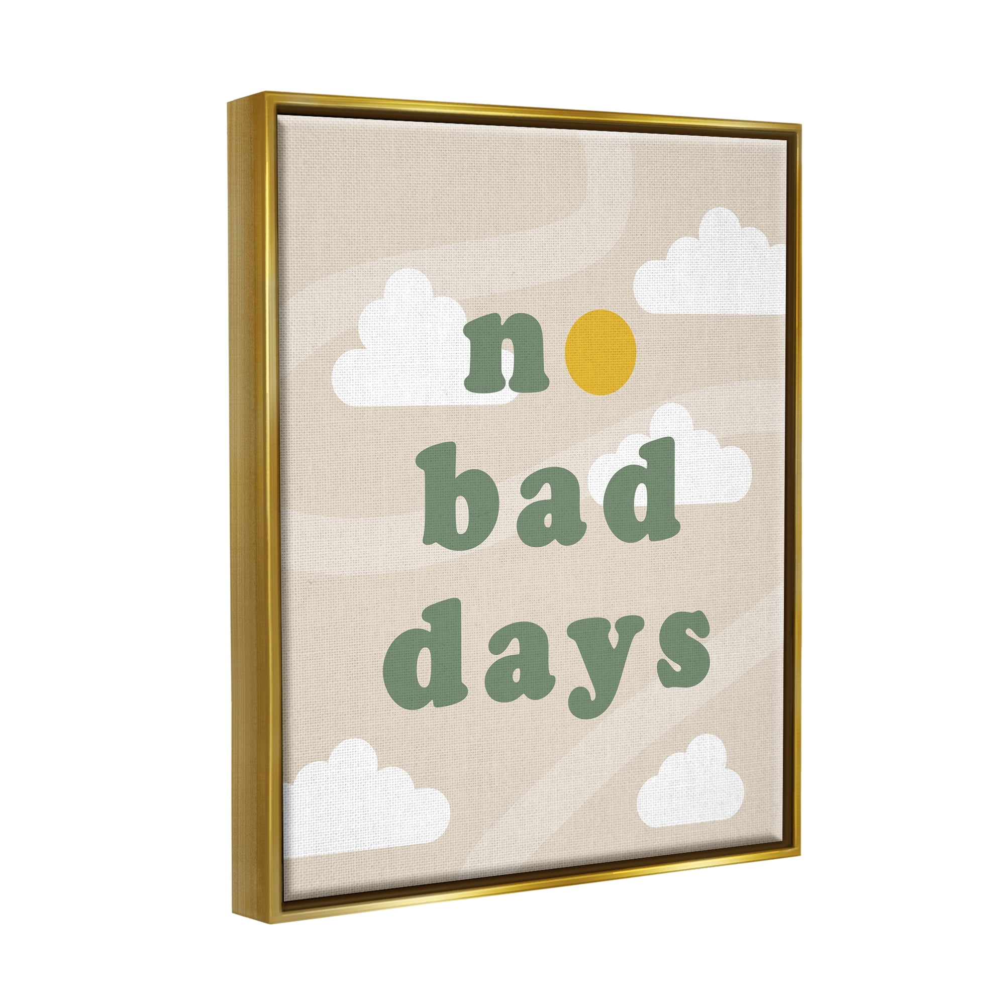 Stupell Industries No Bad Days Minimal Inspirational Painting Gold Floater Framed Art Print Wall Art, 17 x 21
